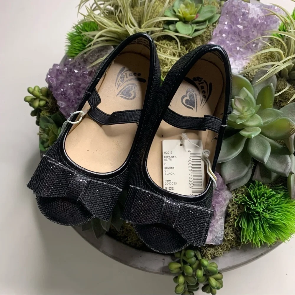 the children’s place black shimmer bow ballet flat toddler shoes new w tags